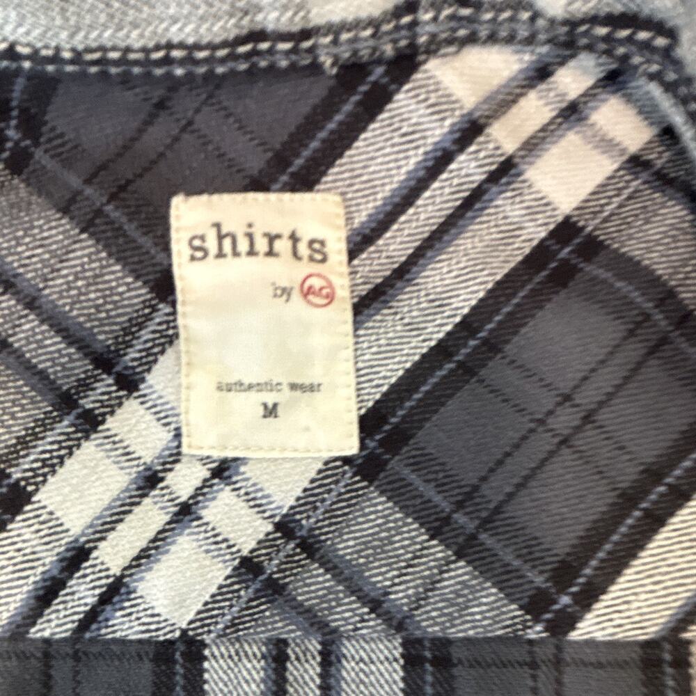 shirts by AG Men's Shirt M Gray White Plaid Flannel Long Sleeve Point Collar - Picture 6 of 7